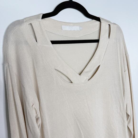 Kain Womens Small S Cream Cut Out Long Sleeve VNeck Knit Modal Stretch Long Top - Picture 3 of 8